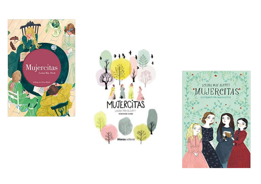 Distintas versiones de la novela Mujercitas, la del medio corresponde a la de Alianza editorial