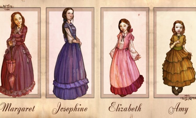 Dibujo donde podemos ver las ilustraciones sobre las protagonistas de Mujercitas